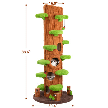 88.6" Extra Large Cat Tree Tower, Solid Wood Cat Tree, Luxury Cat Stuff Clearance, Cat Bed for Multi-Cat Households, Cat Toys for Indoor, Cat Scratcher, Cat Condo, Local Warehouse Cat House, Cat Scratching Post, Cat Climbe Fu