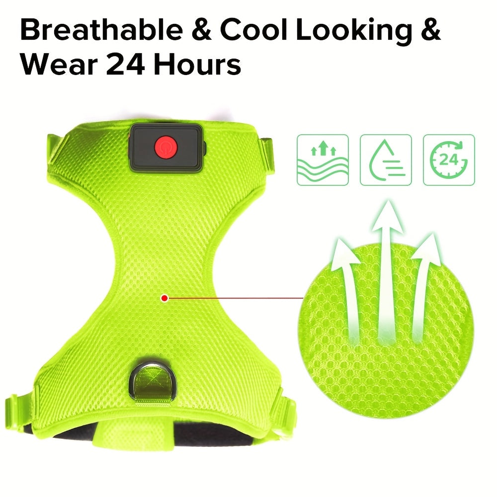 Light Up LED Dog Harness - No Pull Rechargeable Dog Vest with Detachable Battery, Washable Nylon Harness for Nighttime Walking & Camping, Multi-Color Options for Small Medium Large Dogs, Reflective Safety Features, Outdoor Pe