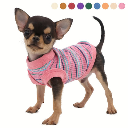 Paiaite Soft Ribbed Dog Vest - Pink Striped Tank Top for Small to Extra Small Breeds, Easy Pullover Style, Hand Wash Only, Dog Tank Top