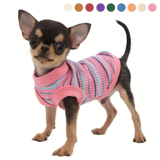Paiaite Soft Ribbed Dog Vest - Pink Striped Tank Top for Small to Extra Small Breeds, Easy Pullover Style, Hand Wash Only, Dog Tank Top
