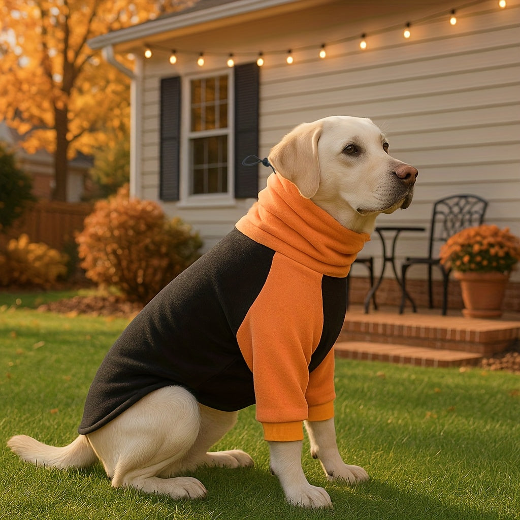 1pc Winter Warm Fleece Dog Sweater - High Neck Thick Pet Hoodie for Large and Medium Breeds - Polyester Pullover Jumpsuit for Autumn and Winter - Machine Washable Dog Outfit for Golden Retrievers, Labradors, and More
