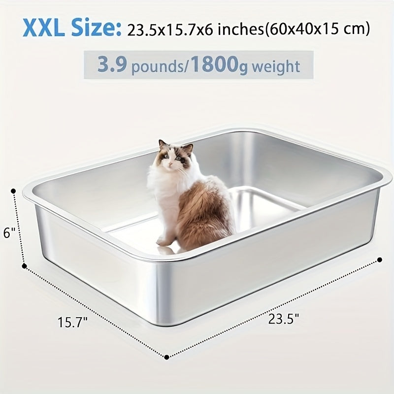 Heavy Duty Large Stainless Steel Cat Litter Box, Rust-Proof, Easy to Clean, for Big Cats and Rabbits, Long-Lasting Durability