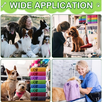 [Quick-Dry Pet Towels] 4pcs Quick-Dry Pet Towels for Medium Dogs | Soft, Absorbent Polyester with Colorful Paw Print Design - Ideal for Bathing and Grooming