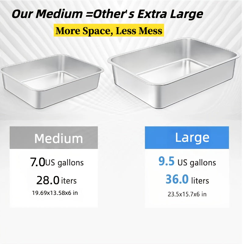 Heavy Duty Large Stainless Steel Cat Litter Box, Rust-Proof, Easy to Clean, for Big Cats and Rabbits, Long-Lasting Durability