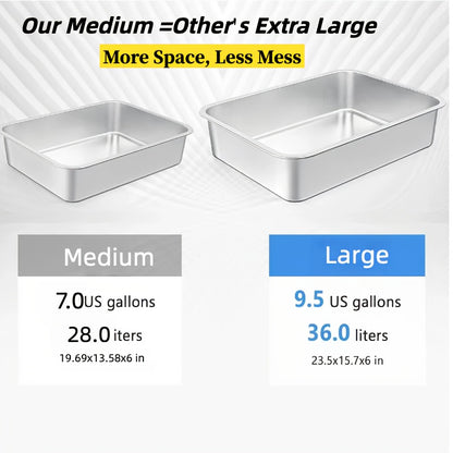 Heavy Duty Large Stainless Steel Cat Litter Box, Rust-Proof, Easy to Clean, for Big Cats and Rabbits, Long-Lasting Durability