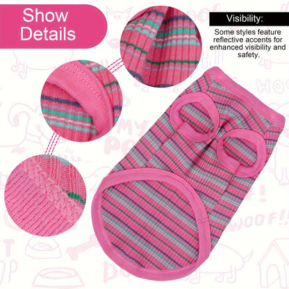 Paiaite Soft Ribbed Dog Vest - Pink Striped Tank Top for Small to Extra Small Breeds, Easy Pullover Style, Hand Wash Only, Dog Tank Top