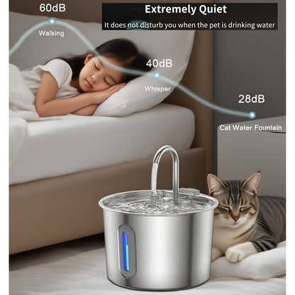Stainless Steel for cat Water Fountain, 74oz (2.2L) Ultra-Quiet Automatic Pet Water Dispenser for Cats Dogs, No More Stale Water, BPA-Free, Durable Metal Design, Perfect for Small Animals, Multi-Pet Homes, for cat Water Fount
