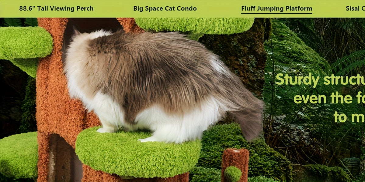 88.6" Extra Large Cat Tree Tower, Solid Wood Cat Tree, Luxury Cat Stuff Clearance, Cat Bed for Multi-Cat Households, Cat Toys for Indoor, Cat Scratcher, Cat Condo, Local Warehouse Cat House, Cat Scratching Post, Cat Climbe Fu