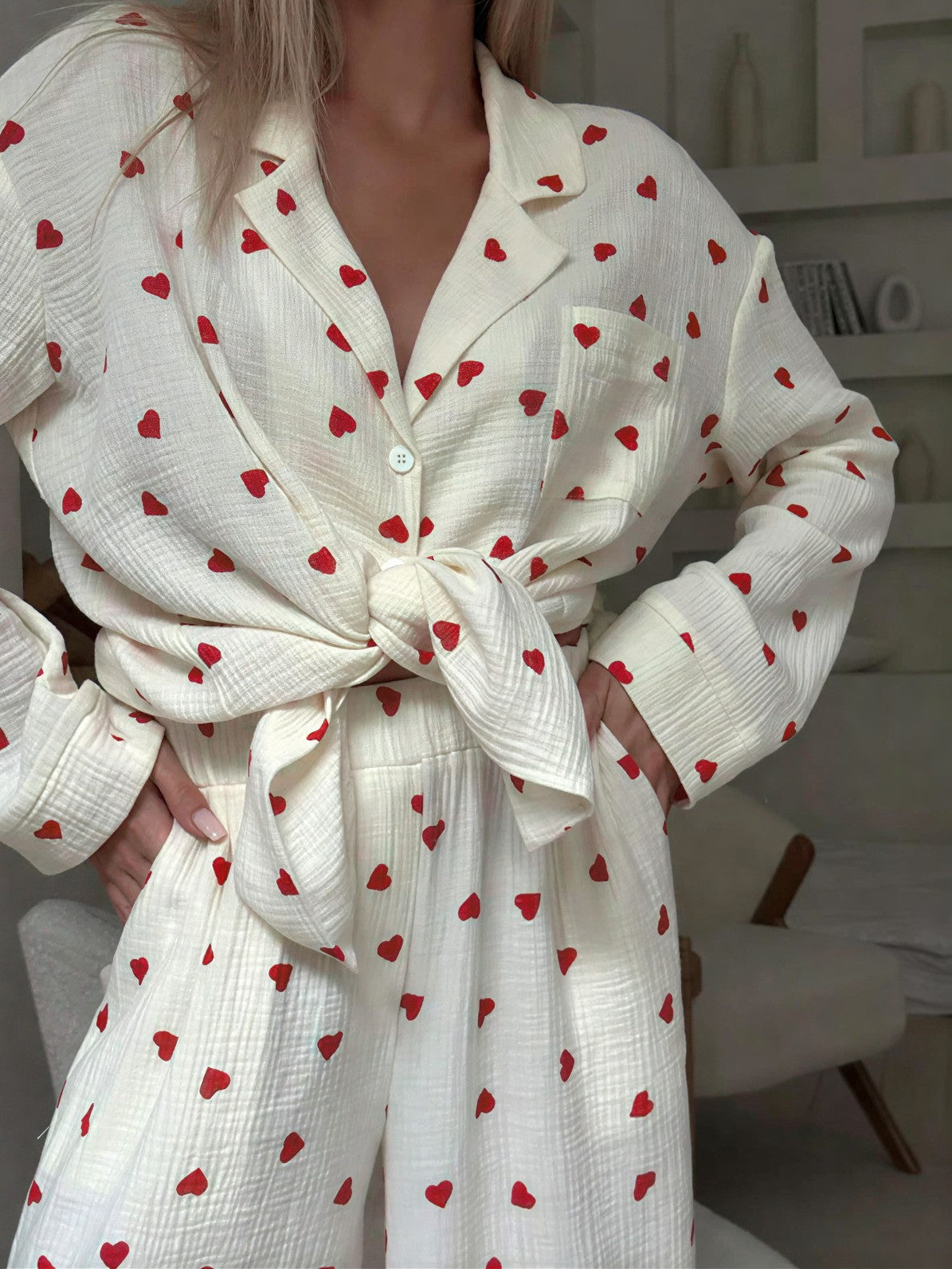 Sweet Whispers Heart Print Pajama Set