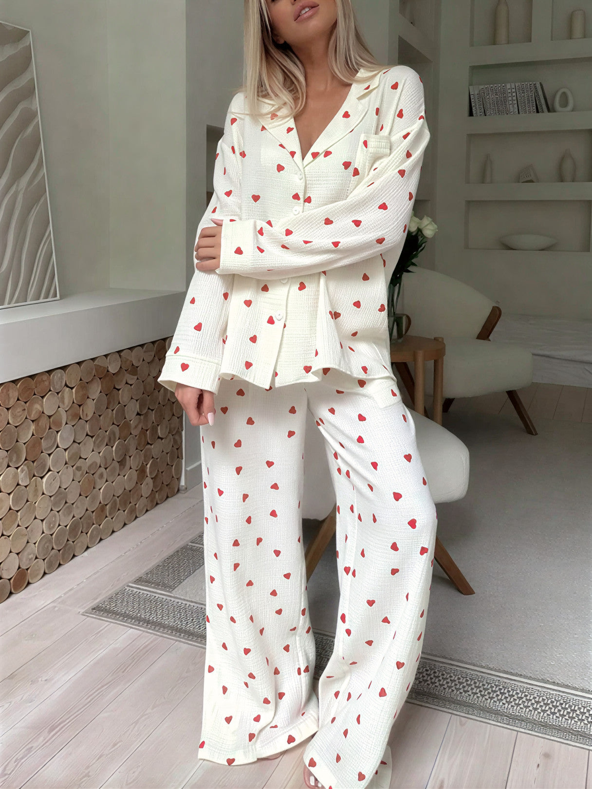 Sweet Whispers Heart Print Pajama Set
