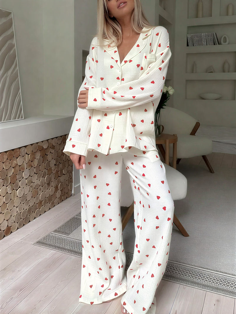 Sweet Whispers Heart Print Pajama Set