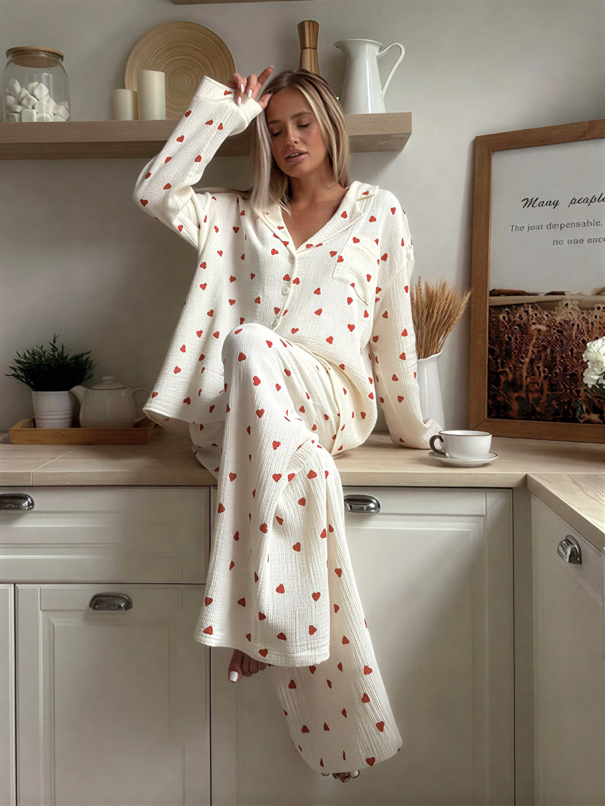 Sweet Whispers Heart Print Pajama Set